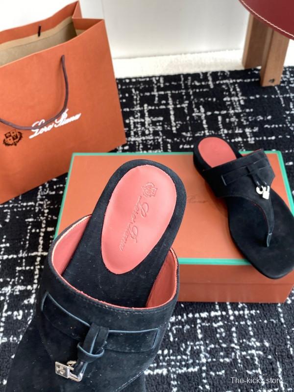 2025 Women LP Black Suede Slippers KFY00280