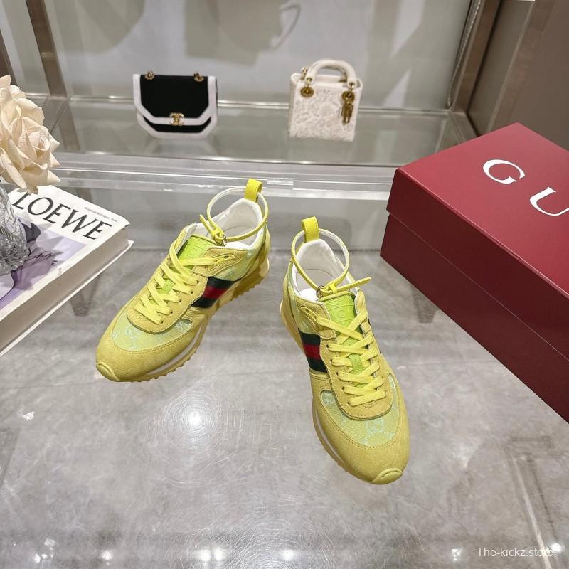 2025 Women Gucci Yellow Suede Fabric Sneakers LY00340