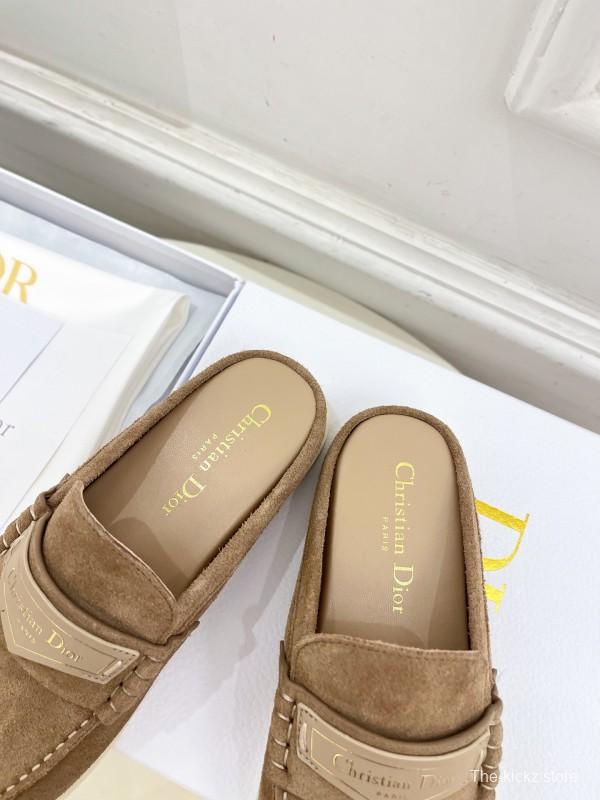 2025 Women Dior Brown Suede Mule Loafers Casual Handmade Slip-on LY00360(F)
