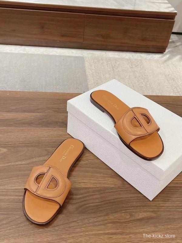 2025 Slippers Dior Brown Leather Slippers LY00260
