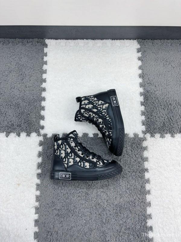 2024 Kids Dior Black White Canvas Sneakers