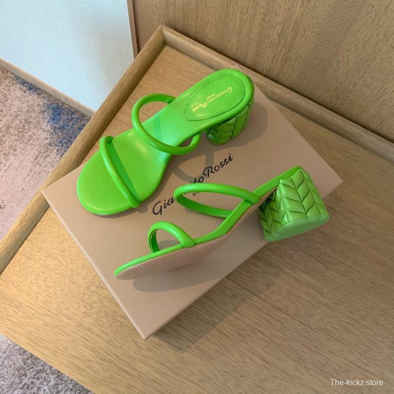 2025 Women Gianvito Rossi Green Leather Slippers