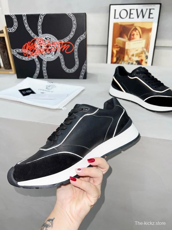 2025 Men VERSACE Black Leather Sneakers LY00320