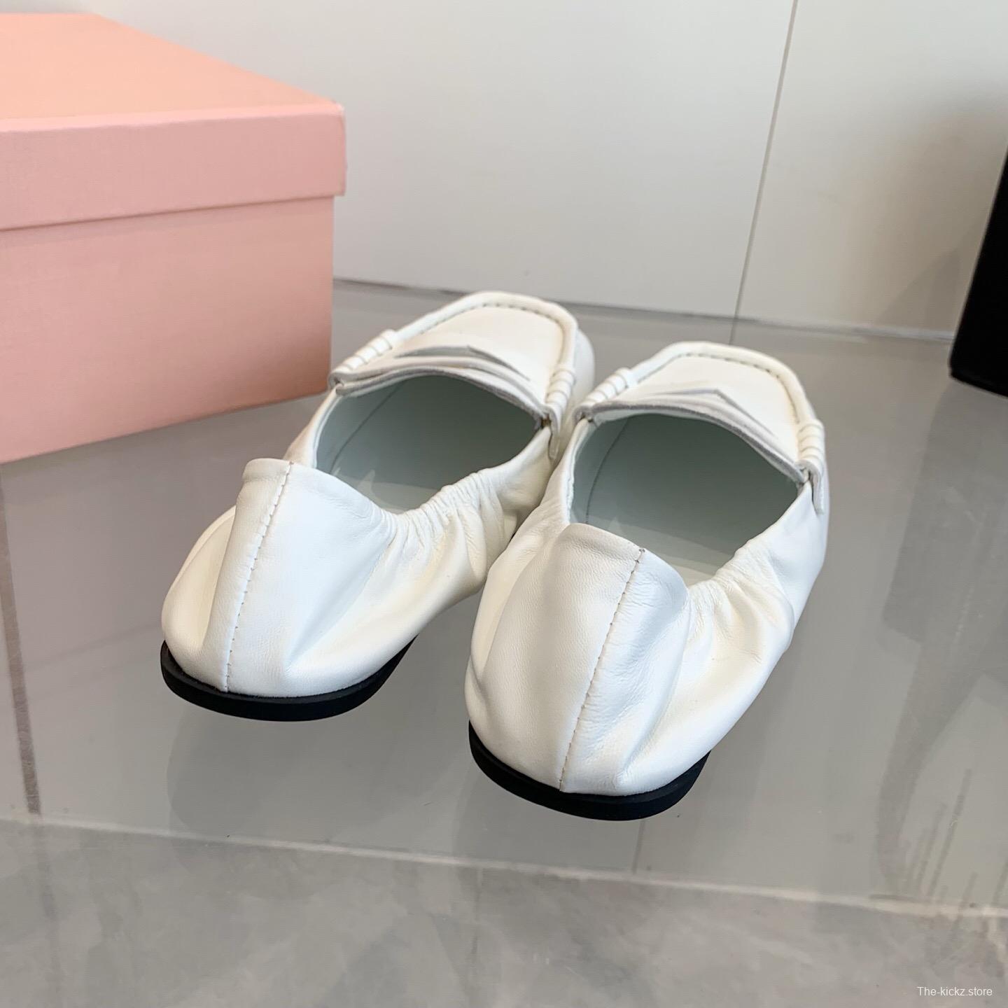 2025 Women Miu Miu White Leather Loafers