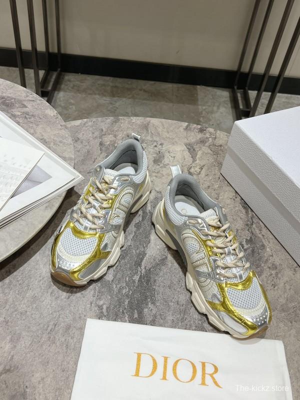 2025 Women Dior White Yellow Silver Mesh Leather Sneakers