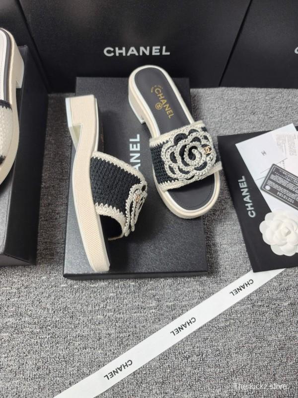 2025 Slippers Chanel Black White Crochet Sandal