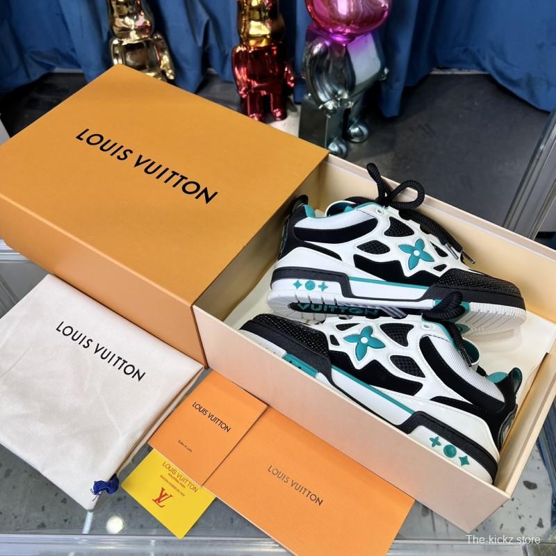 2025 Unisex Louis Vuitton White Black Blue Leather Trainer