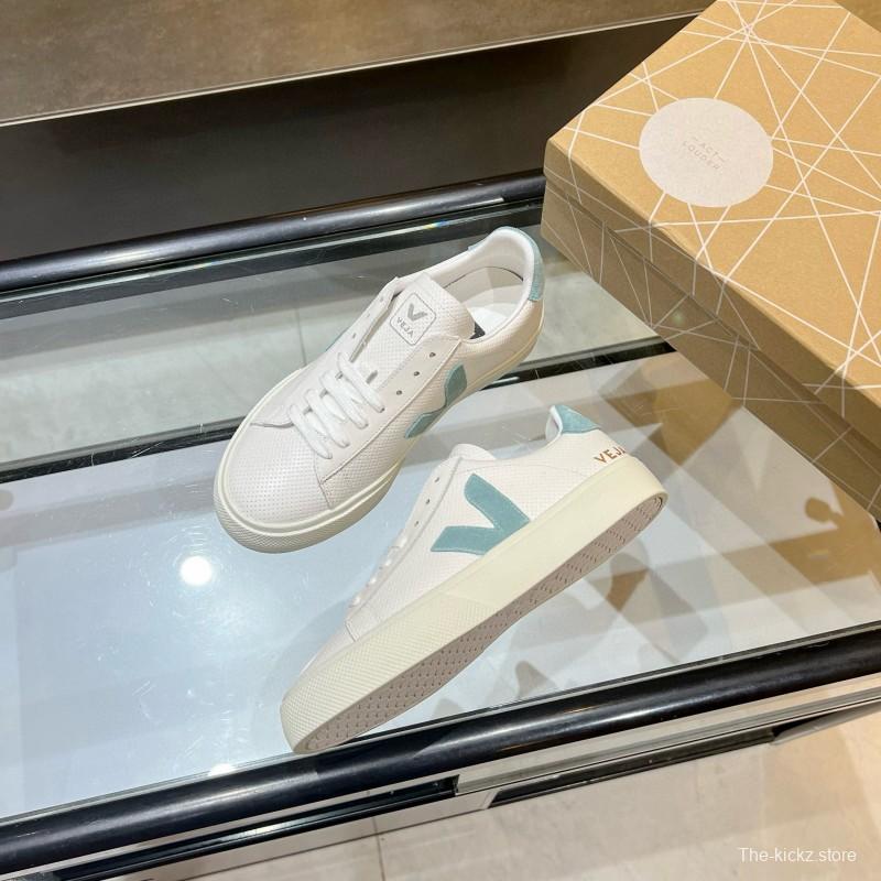 2025 Unisex VEJA White Light Blue Leather Canvas Vulcanized Sneakers MJ00240