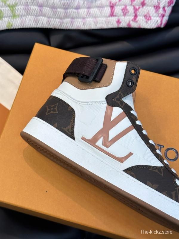 2024 Men Louis Vuitton White Brown Leather High Top Sneakers MJ00420