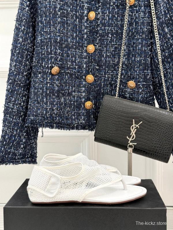 2025 Women ALAIA White Mesh Slippers