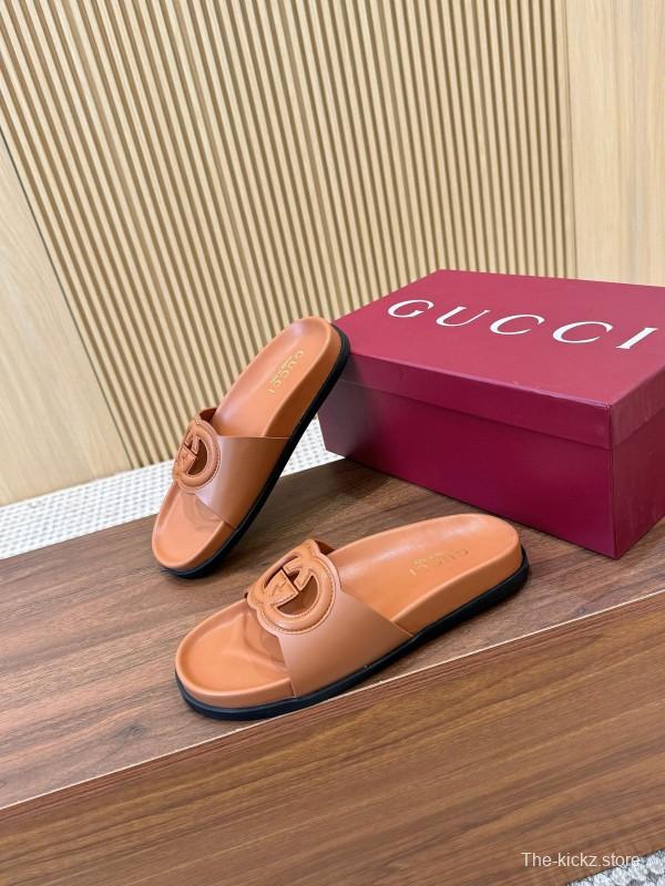 2025 Women Gucci Brown Leather Slides LY00230