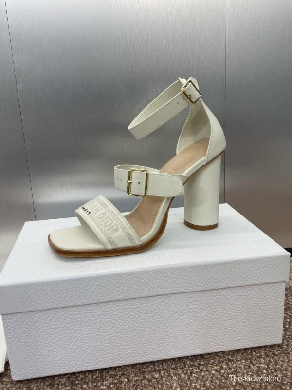 2025 Women Dior White Leather Sandals Embroidery KFY00310