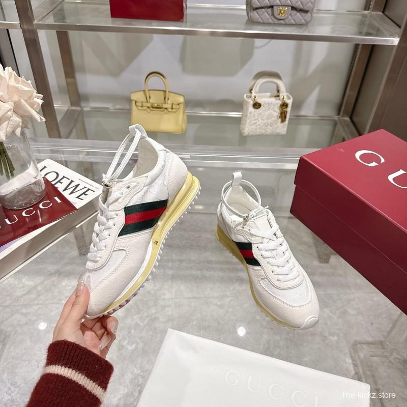 2025 Unisex Gucci White Black Red Fabric Sneakers Detachable Adjustable Ankle Strap LY00340