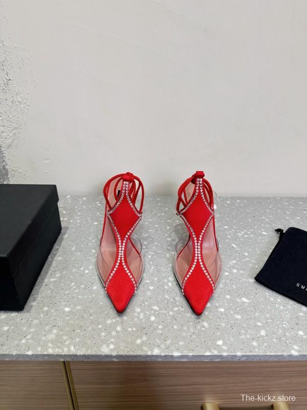 2025 Women Les Petits Joueurs Red Satin Leather High Heels KFY00290