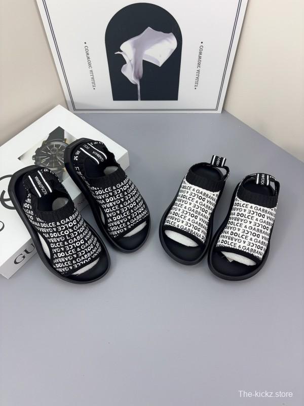 2025 Kids Dolce & Gabbana Black White Fabric Sandals