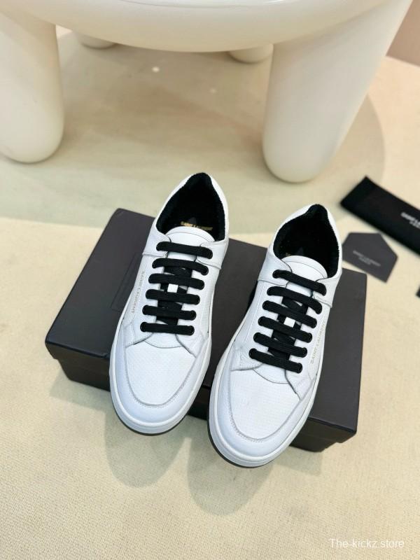 2024 Unisex Yves Saint Laurent White Black Leather Casual Shoes SL61 MJ00350