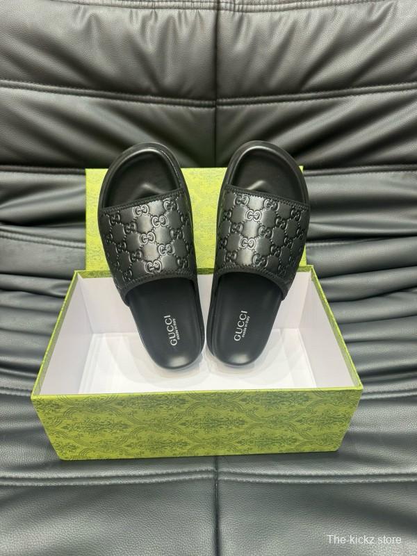 2024 Slippers Gucci Black Leather Slippers MJ00200