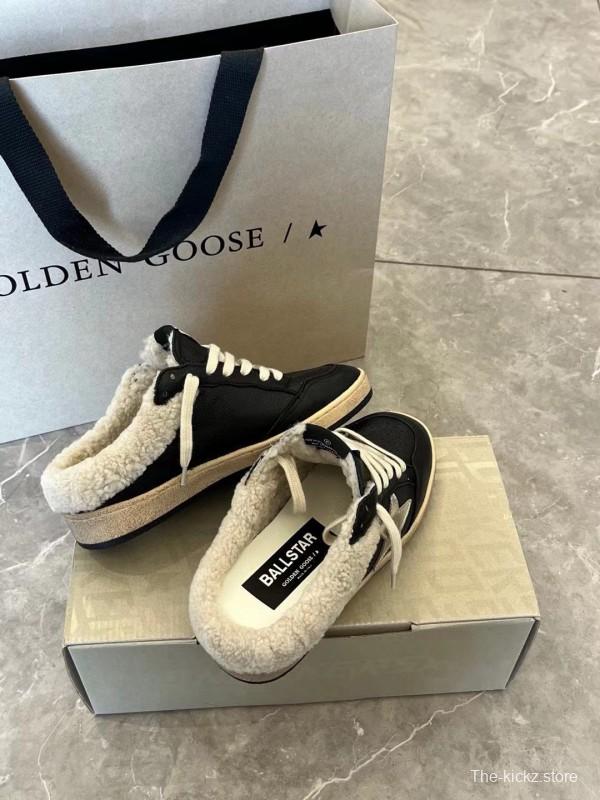 2024 GGDB Black White Leather Shearling Slippers MJ00280