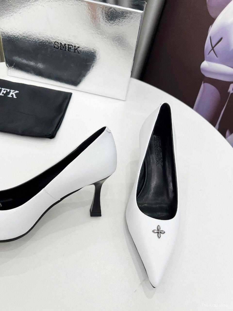 2025 Women SMFK White Cow Leather High Heel Pumps LY