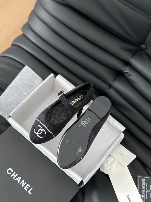 2025 Women Chanel Black Velvet Mary Jane Embroidered LY00280