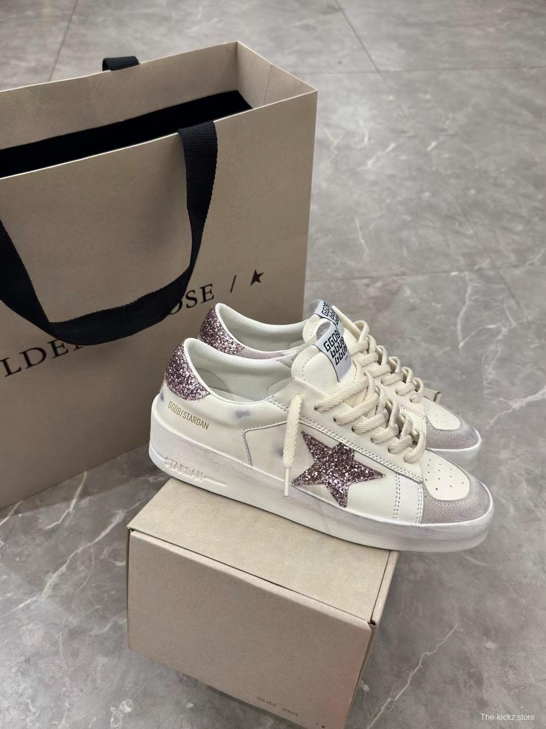 2024 Unisex GGDB White Pink Glitter Leather Suede Low Top Sneakers