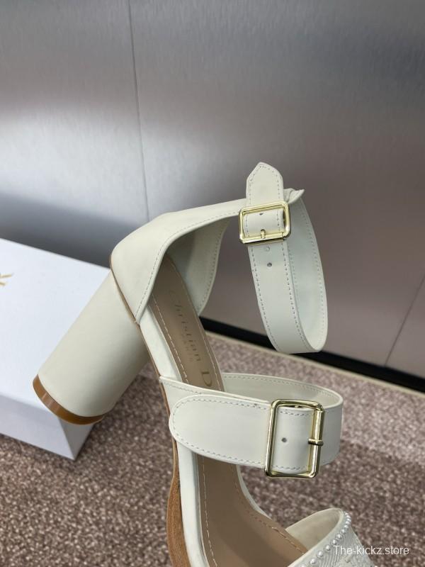2025 Women Dior White Calfskin Silk Embroidery Sandals KFY00320
