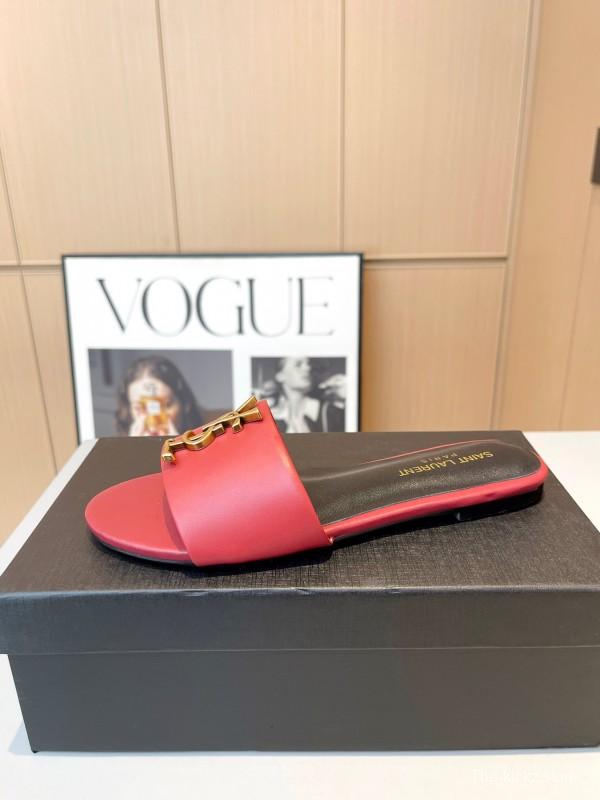 2025 Women Yves Saint Laurent Red Leather Slippers LY00180
