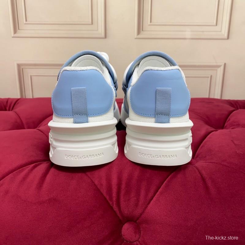 2025 Women Dolce & Gabbana White Blue Mesh Leather Sneakers