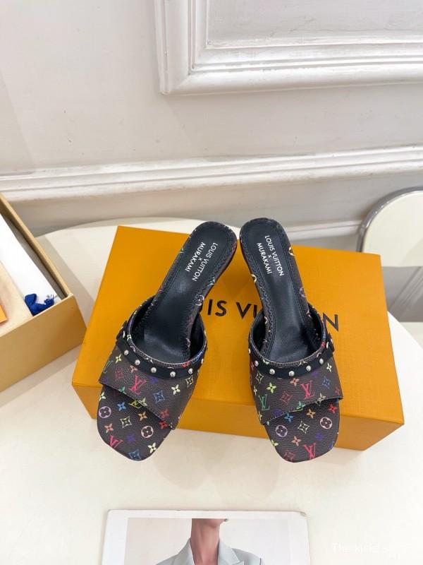 2025 Women Louis Vuitton Multicolor Leather Kitten Heel Studded MJ00290