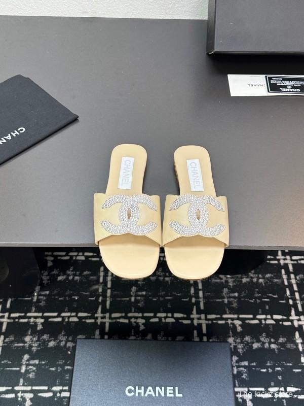 2025 Women CHANEL Beige Leather Slippers
