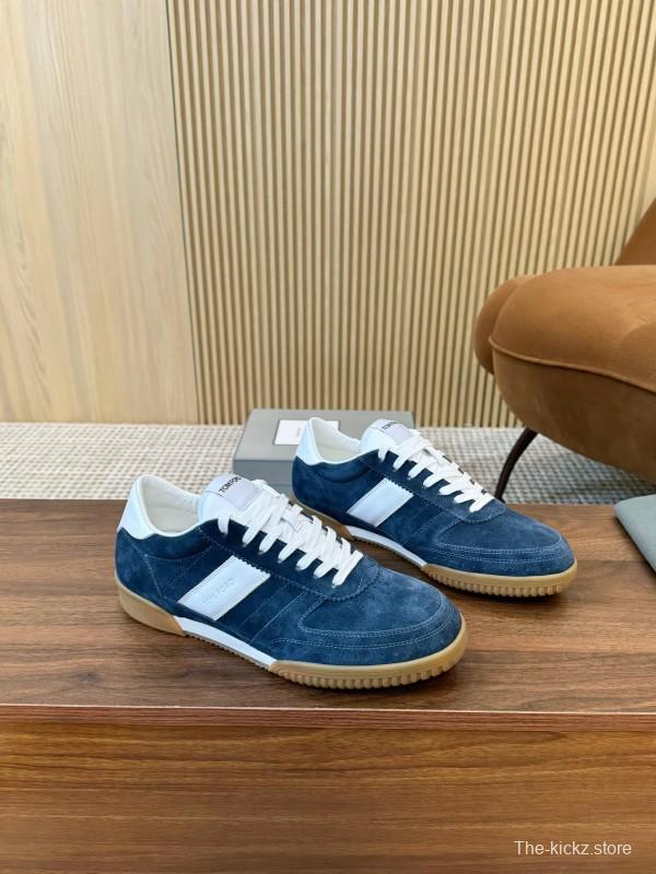 2025 Men TOM FORD Blue White Suede Sneakers LY00360