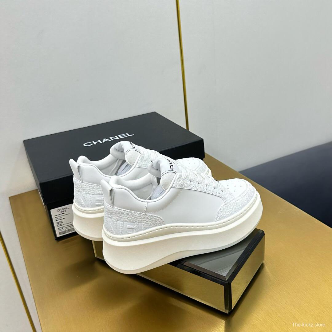 2025 Unisex Chanel White Leather Sneakers Platform Sneakers