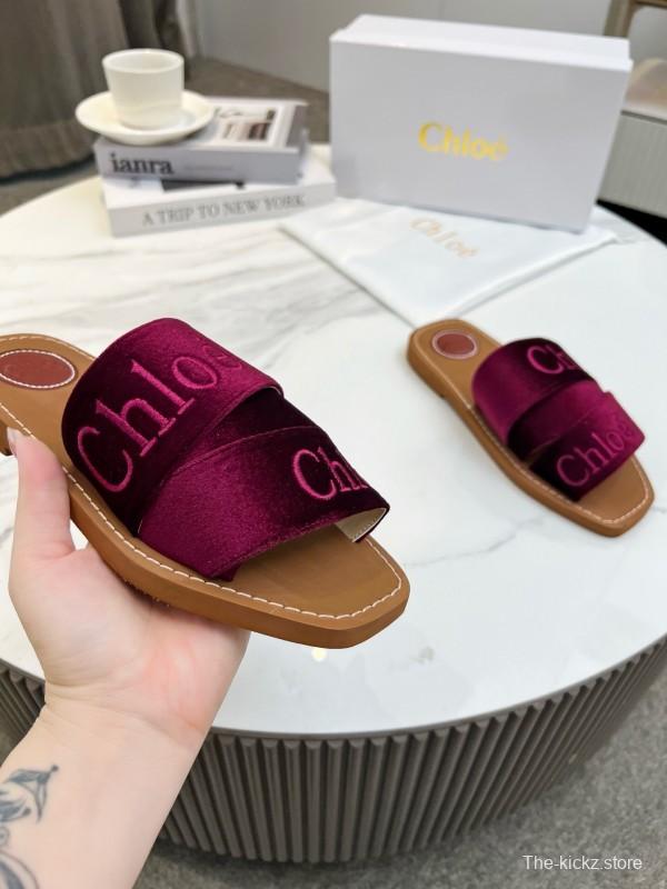 2025 Women Chloé Purple Velvet Slippers LY00200