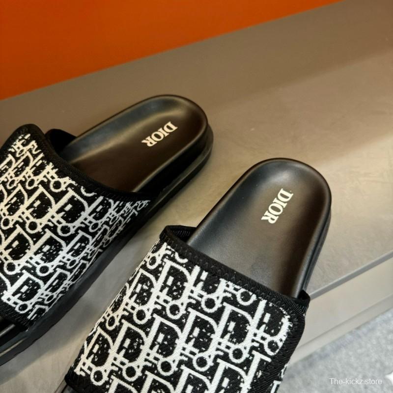 2024 Slippers Dior Black White Canvas Slippers MJ00180