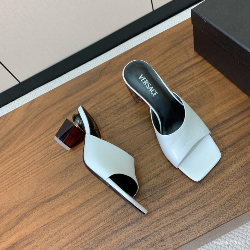2025 Women VERSACE White Leather Slippers