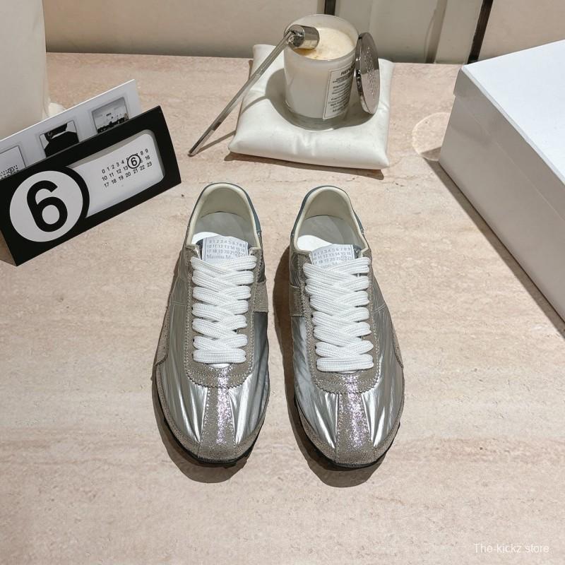 2025 Unisex Maison Margiela Silver Grey Nylon Suede Sneakers Distressed