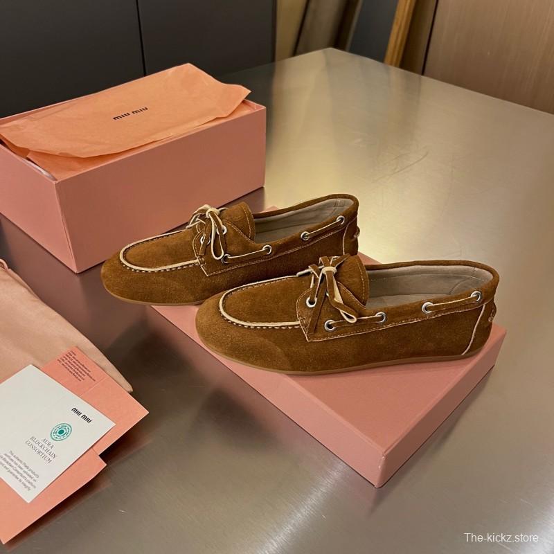 2025 Women Miu Miu Brown Suede Loafers LY00230