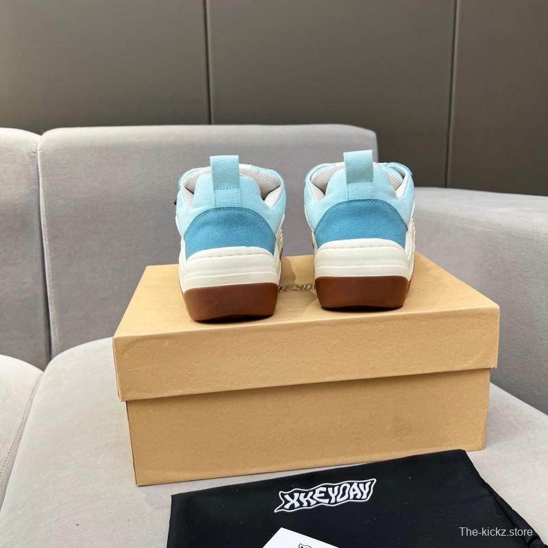 2025 Unisex HEYDAY Blue White Canvas Leather Wave Sneakers KFY00260