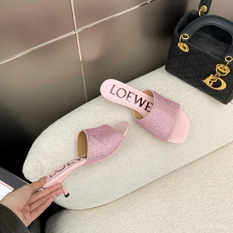 2025 Women Loewe Pink Leather Sandals LY00240