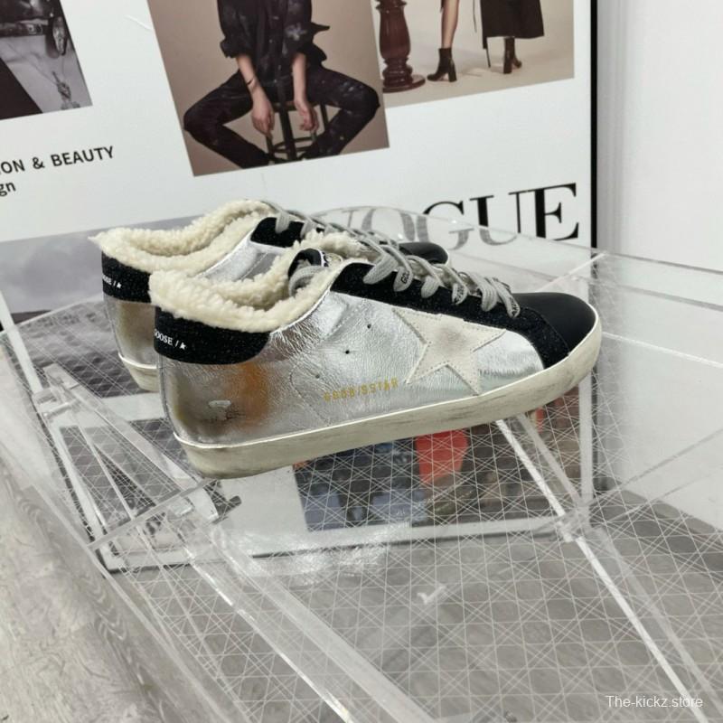 2025 Women GGDB Silver Black Leather Shearling Sneaker