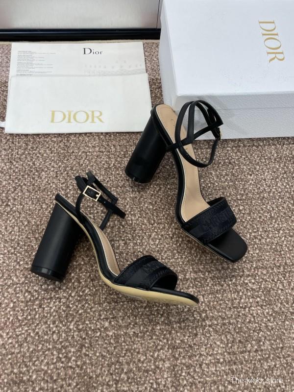 2025 Women Dior Black Leather High Heel Sandals
