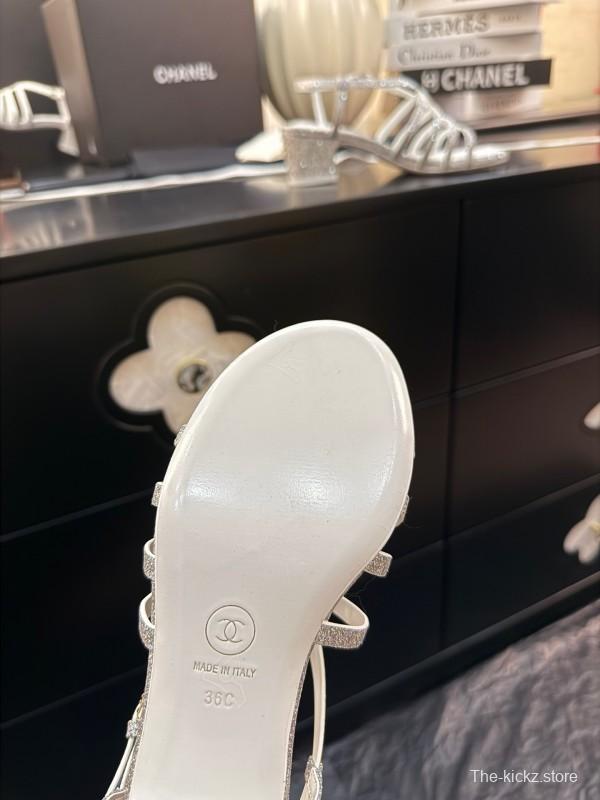2025 Women Chanel White Synthetic Leather Sandals