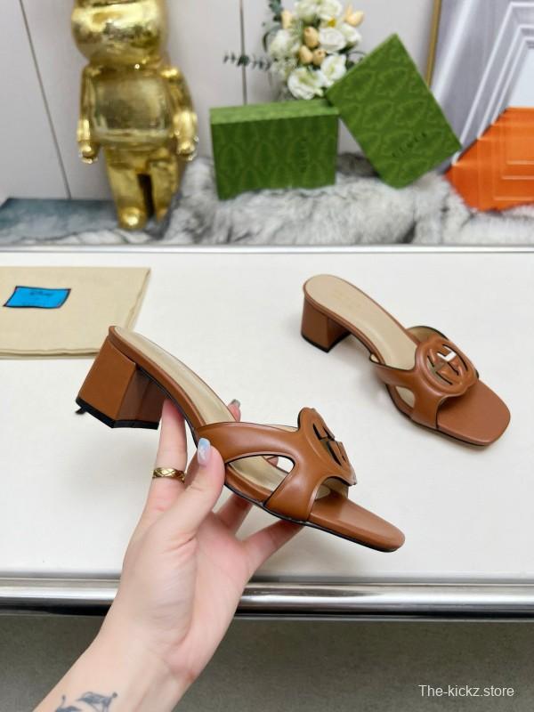2025 Gucci Brown Leather Slippers MJ00190