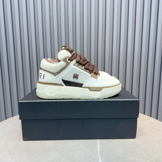 2024 Unisex Amiri Ivory Brown Leather Sneakers MJ00360