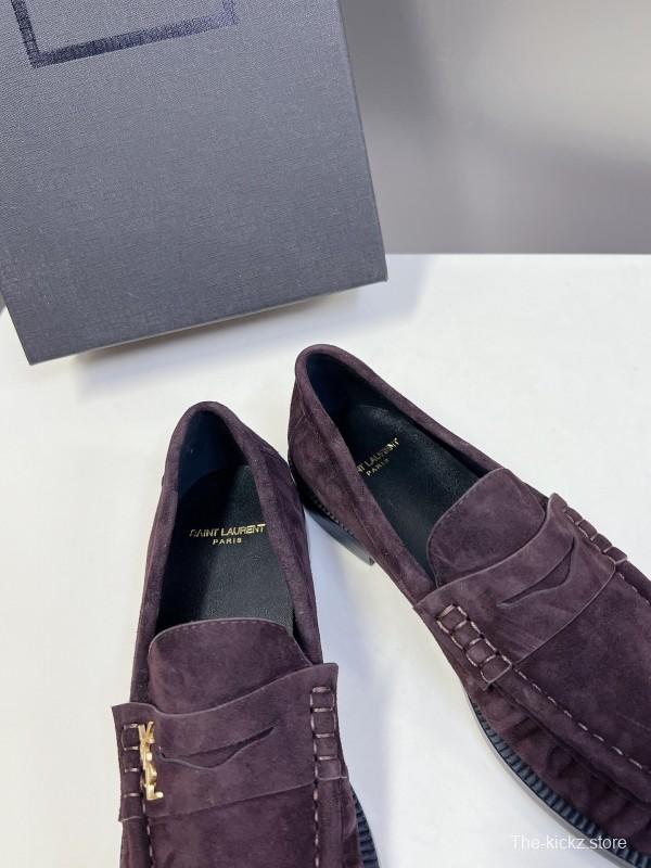 2025 Women Yves Saint Laurent Dark Purple Suede Loafers KFY00350