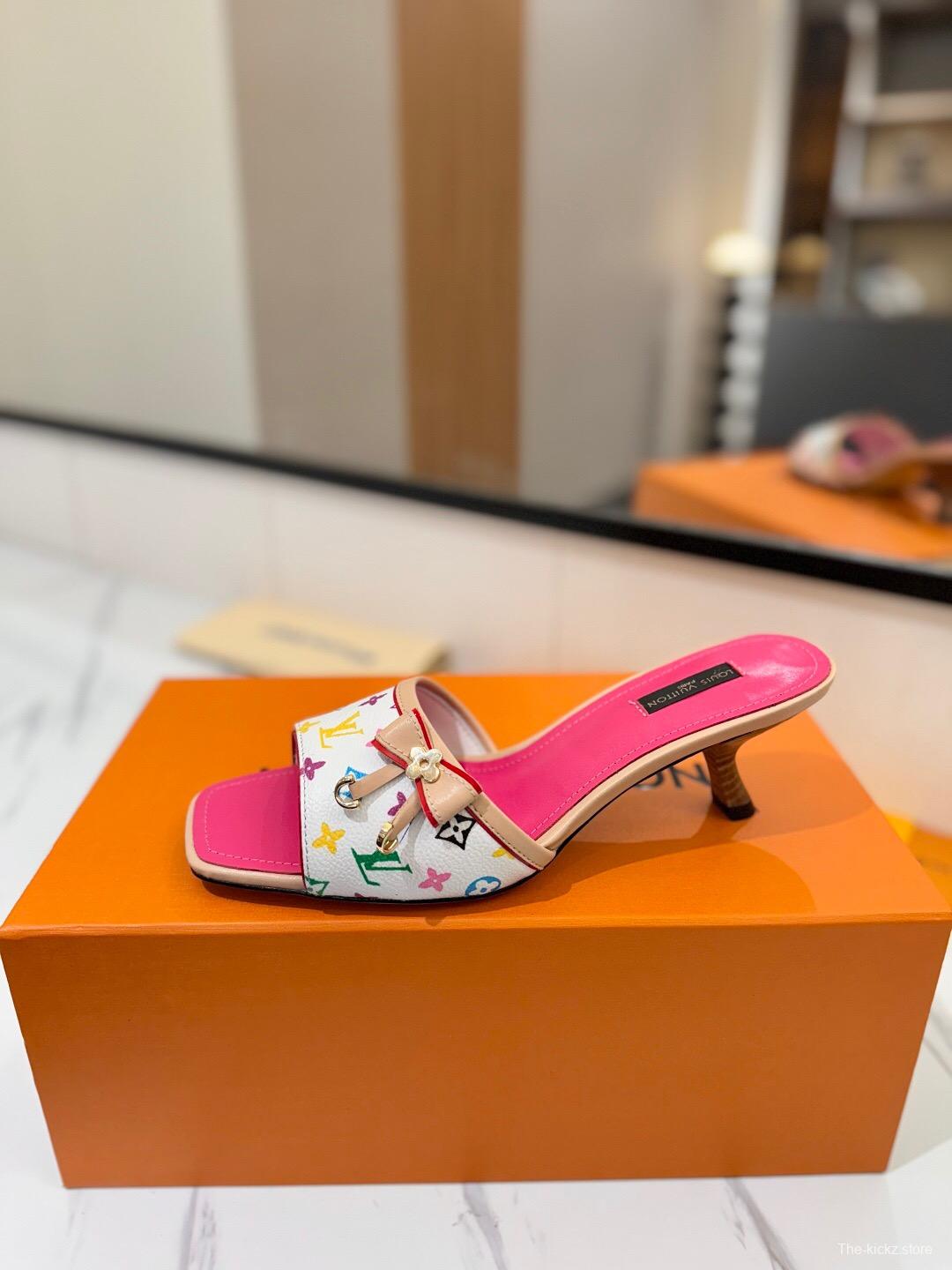 2025 Women LV Pink White Leather Sandals KFY00310