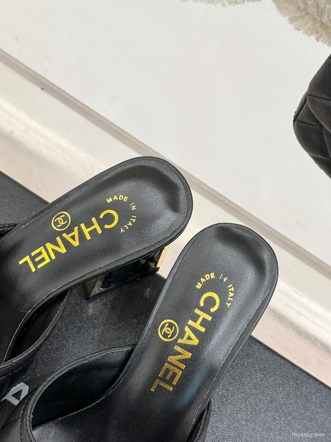 2025 Women Chanel Black Sheepskin Quilted High Heel Sandals