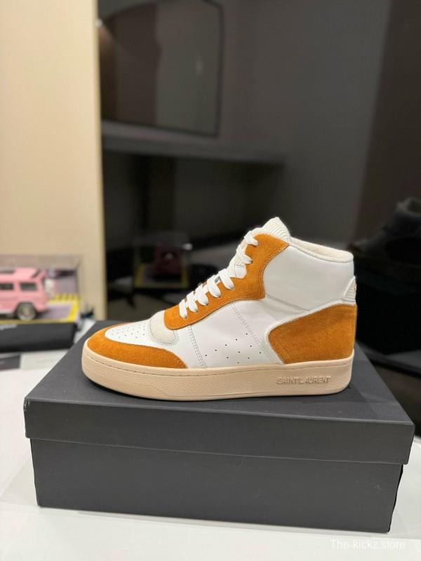 2024 Unisex Yves Saint Laurent White Orange Leather Sneakers MJ00390