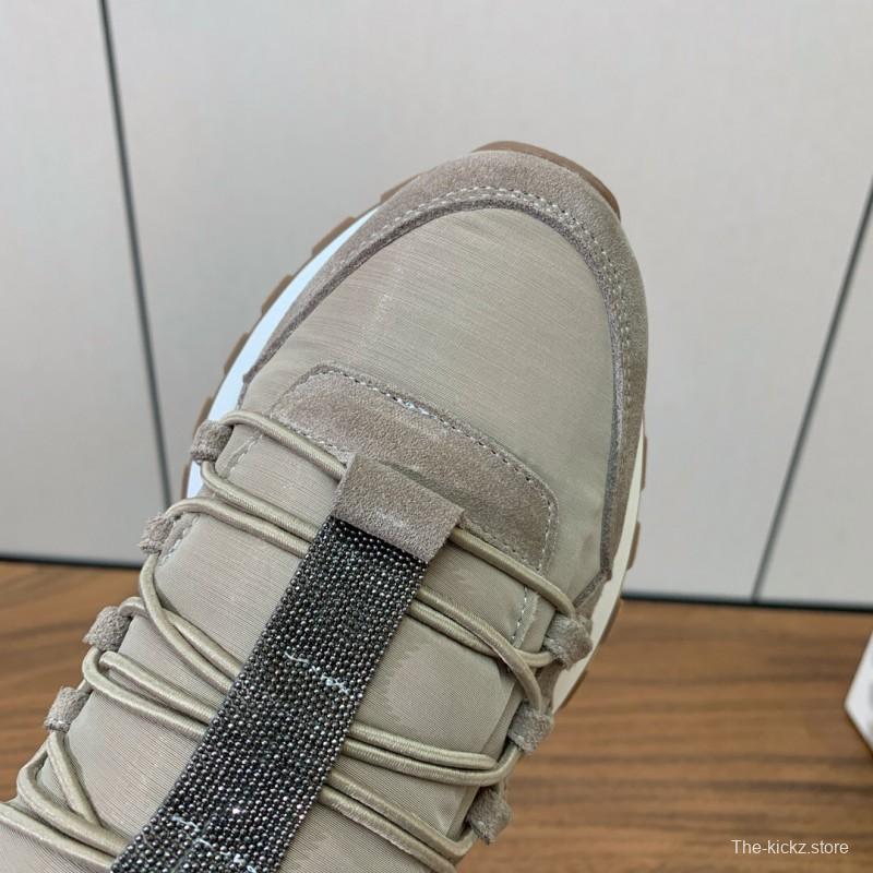 2025 Unisex Brunello Cucinelli Beige Suede Nubuck Leather Sneakers LY