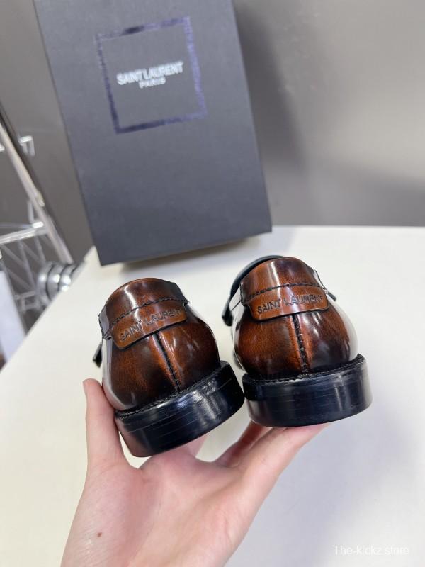 2025 Women Yves Saint Laurent Brown Leather Loafers KFY00350